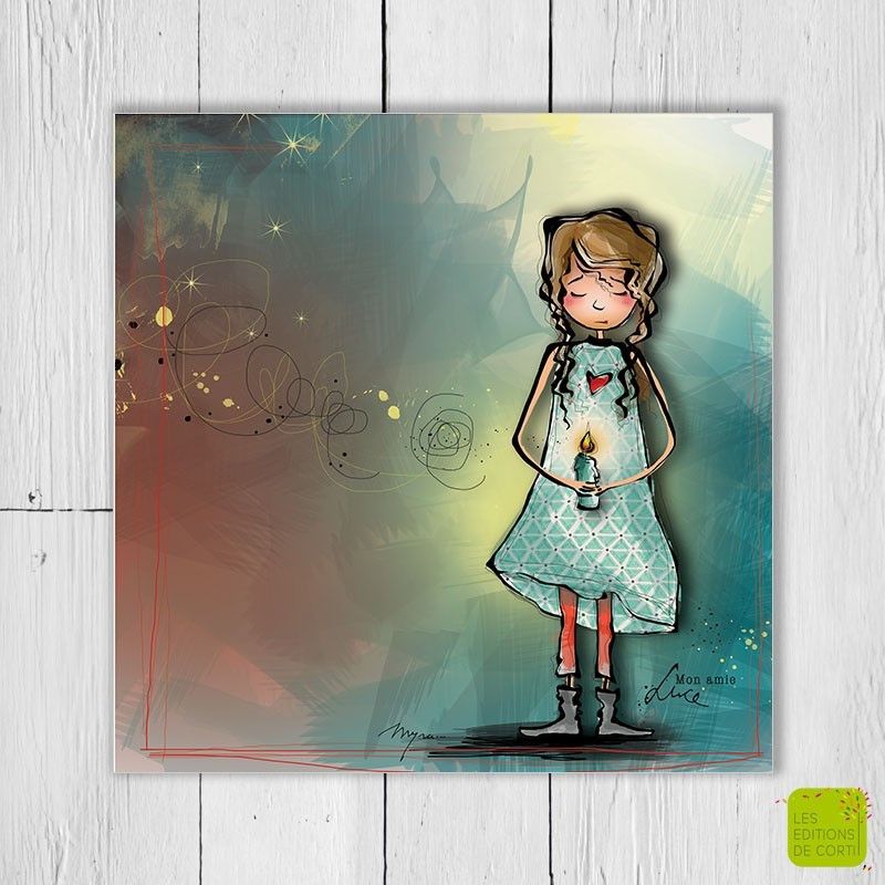 Carte postale de condoléances « La jeune fille à la bougie » illustrée par  Myra Vienne - Editionsdecortil.be